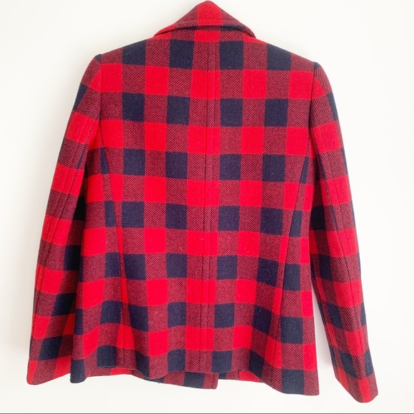 J Crew Red and Navy Buffalo Check Peacoat - Picture 4 of 7